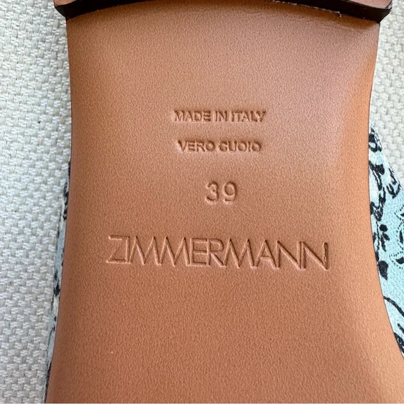 NEW $875 Zimmerman Aura Linen Leather Blue Paisley-Print Pointed Toe Mules 8.5 - Picture 7 of 16